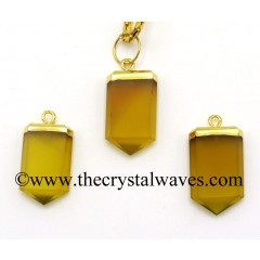 Yellow Chalcedony / Onyx Small Flat Pencil Gold Electroplated Pendant