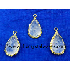 Crystal Quartz Small Handknapped Pear Gold Electroplated Pendant 