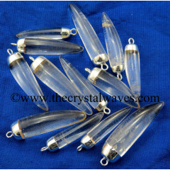 Crystal Quartz Tooth Shape Silver Electroplated Pendant