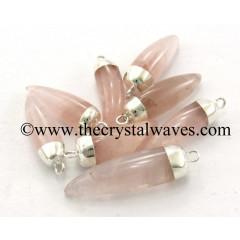 Rose Quartz Small Tooth Shape Silver Electroplated Pendant