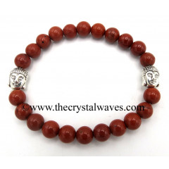 Red Jasper 8 mm Round Beads Bracelet With Buddha Charms