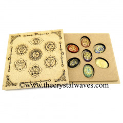 Chakra Symbols Engraved Engraved Flat Wooden Box With Gemstone Oval Cabochon Engraved Chakra Set 