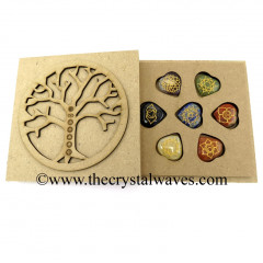 Tree Of Life Chakra Engraved Flat Wooden Box With Gemstone Pub Heart Engraved Chakra Set 