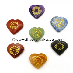 Fine Engraved Chakra Symbols Heart Cabochon Chakra Set