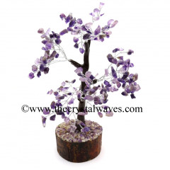 Amethyst Chips Brown Bark Silver Wire Customised Large Gemstone Tree With Wooden Base