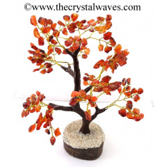 Carnelian Chips Brown Bark Golden Wire Customised Large Gemstone Tree With Wooden Base