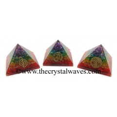 7 Chakra Layerd Dyed Quartz Chips Orgone Pyramid With Mix Assorted Symbol