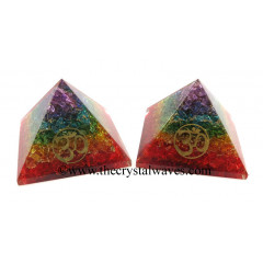 7 Chakra Layered Dyed Quartz Chips Orgone Pyramid With Om Symbol