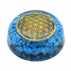 Turquoise Manmade Chips Orgone Dome / Paper Weight With Flower Of Life Symbol
