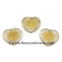 Selenite Chips With Flower Of Life Symbols Heart Shape Orgone Pendant