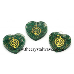 Malachite Manmade Chips With Cho Ku Rei Symbols Heart Shape Orgone Pendant