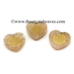 Sunstone Chips With Flower Of Life Symbols Heart Shape Orgone Pendant