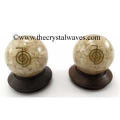 Cream Moonstone Chips Orgone Ball Sphere With Cho Ku Rei Symbol
