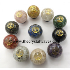 Mix Assorted Gemstone Chips Orgone Ball Sphere With Tree Of Life Symbol