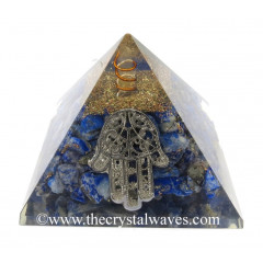Lapis Lazuli Chips Orgone Pyramid With Hamsa Symbol