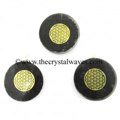 Shungite Chips With Flower Of Life Symbols Round Orgone Disc 