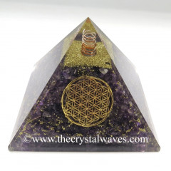 Amethyst Chips Orgone Pyramids With Flower Of Life & Copper Wrrapped Crystal Point