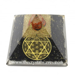 Black Tourmaline Chips Orgone Pyramid With Flower Of Life With Star Of David Symbol