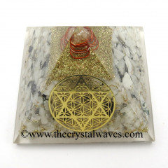 Rainbow Moonstone Chips Orgone Pyramid With Flower Of Life With Star Of David Symbol