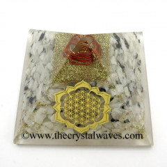Rainbow Moonstone Chips Orgone Pyramid With New Flower Of Life Symbol