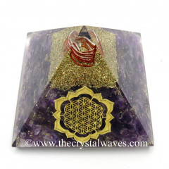 Amethyst Chips Orgone Pyramid With New Flower Of Life Symbol