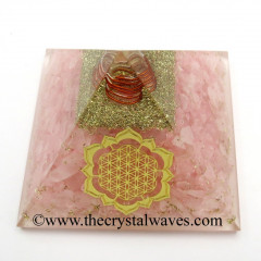 Rose Quartz Chips Orgone Pyramid With New Flower Of Life Symbol