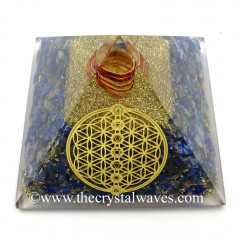Lapis Lazuli Chips Orgone Pyramid With Flower Of Life With Chakra Symbol
