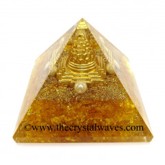 Yellow Citrine Dyed Quartz Chips Orgone Pyramid With Meru Shreeyantra