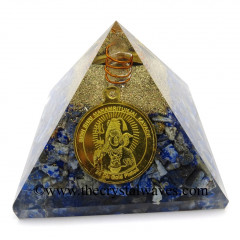 Lapis Lazuli Chips Orgone Pyramid With Shree Maha Mrityunjaya Kavach / Protection Yantra