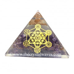 Glow In Dark GID Amethyst Chips Orgone Pyramid With 7 Chakra Metatron's Cube Symbol
