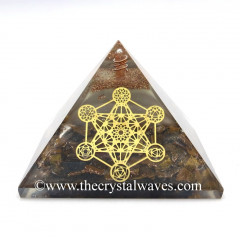 Glow In Dark GID Tiger Eye Agate Chips Orgone Pyramid With 7 Chakra Metatron's Cube Symbol