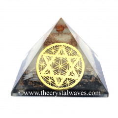 Glow In Dark GID Black Tourmaline & Selenite Chips Orgone Pyramid With Flower Of Life Star Of David