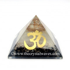 Glow In Dark GID Black Tourmaline & Selenite Chips Orgone Pyramid With Big Om Symbol