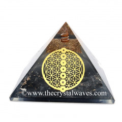 Glow In Dark GID Black Tourmaline Chips Orgone Pyramid With Chakra Flower Of Life