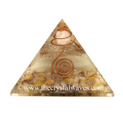 Glow In Dark GID Yellow Camel Chips Pyramid With Copper Wrrapped Crystal Point
