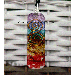 7 Chakra Rainbow Chips With Copper Coil Rectangle Shape Orgone Pendant