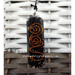 Black Tourmaline Chips With Copper Coil Rectangle Shape Orgone Pendant