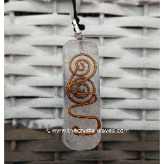 Selenite Chips With Copper Coil Rectangle Shape Orgone Pendant