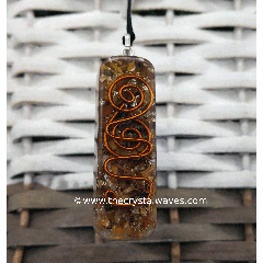 Tigers Eye Chips With Copper Coil Rectangle Shape Orgone Pendant