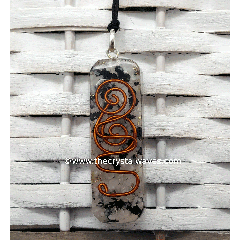 Rainbow Moonstone Chips With Copper Coil Rectangle Shape Orgone Pendant