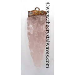 Rose Quartz 3 Side Handknapped Tooth Copper Electroplated Pendant