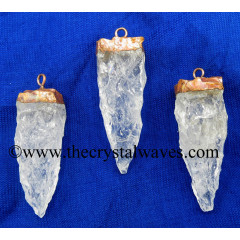 Crystal Quartz 4 Side Handknapped Tooth Copper Electroplated Pendant