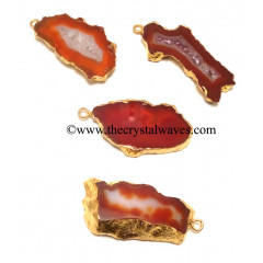 Red Banded Agate Chalcedony Geode Freeform Small Gold Electroplated Pendant