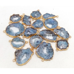 Blue Agate Geode Gold Electroplated Connector / Pendant