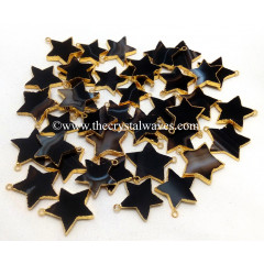 Black Banded Agate Chalcedony Gold Electroplated Star Pendant