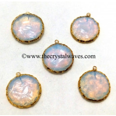 Opalite Handknapped Disc Shape Gold Electroplated Pendant