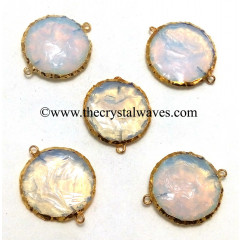 Opalite Handknapped Disc Shape Gold Electroplated Connector Pendant