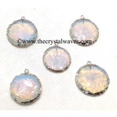 Opalite Handknapped Disc Shape Silver Electroplated Pendant