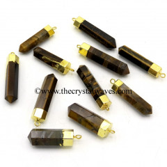 Tiger Eye Agate Pencil Gold Cap Electroplated Pendant