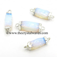 Opalite Small Handknapped Rectangle Silver Electroplated Pendant / Connector